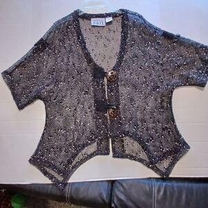 Keren Hart Jacket Topper Black See Through Crocket with Brown Artsy Buttons